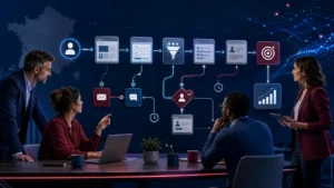 Équipe marketing configurant un automate leadflow de la capture au suivi commercial