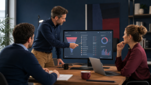 Équipe commerciale utilisant IA pour qualifier les prospects B2B